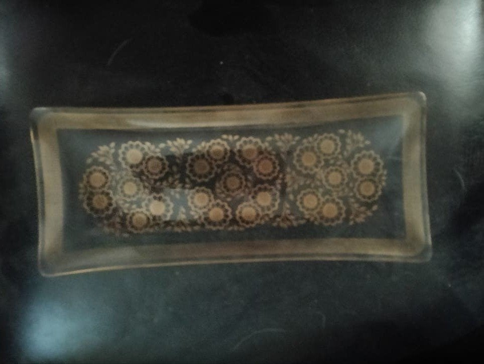 Vintage Glazen Cakeschaal Jaren '60 met Gouden Rand, Antiek en Kunst, Antiek | Glas en Kristal, Ophalen of Verzenden