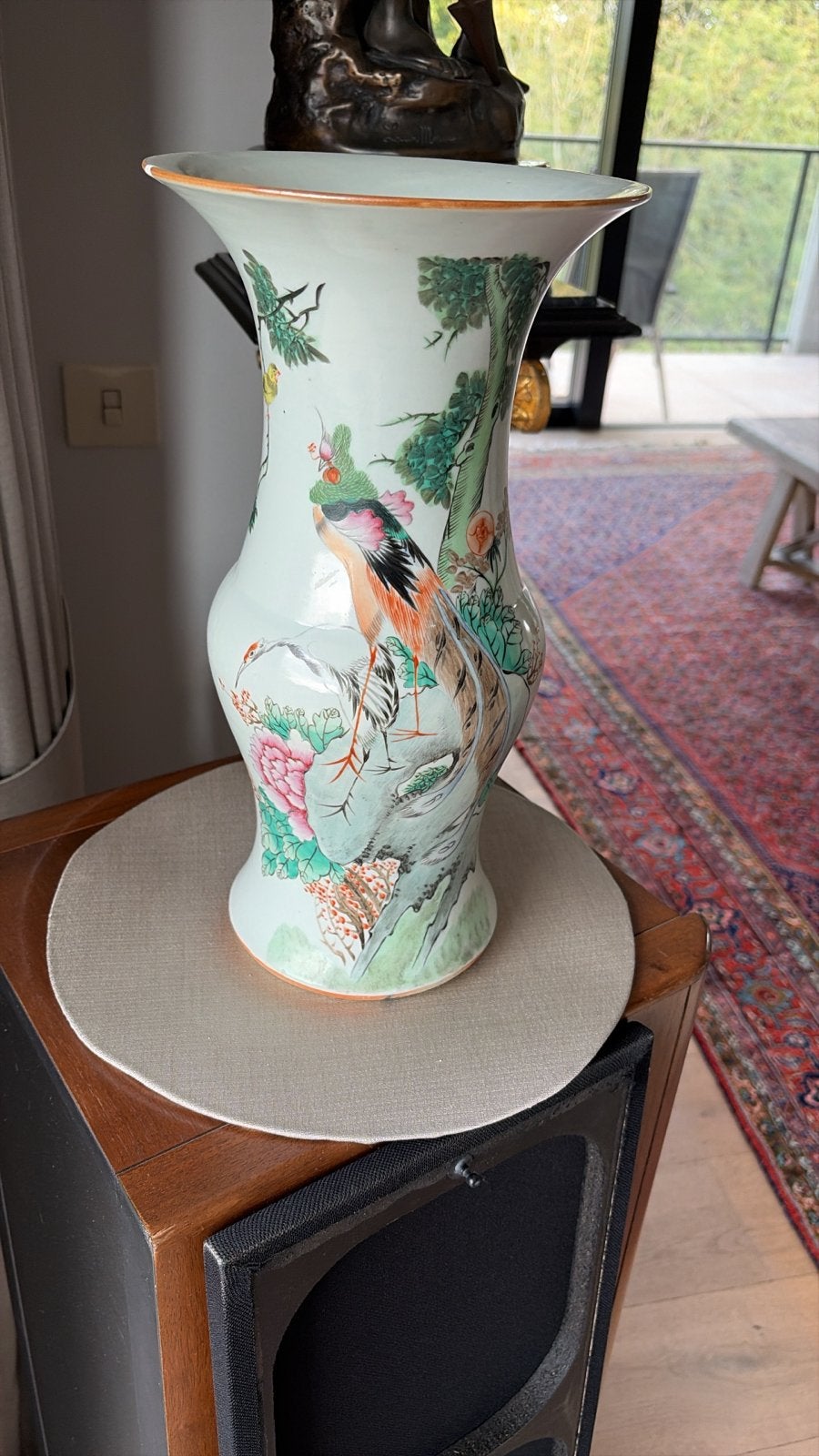 Antieke Chinese Vaas met Vogeldecoratie en Kalligrafie, Ophalen
