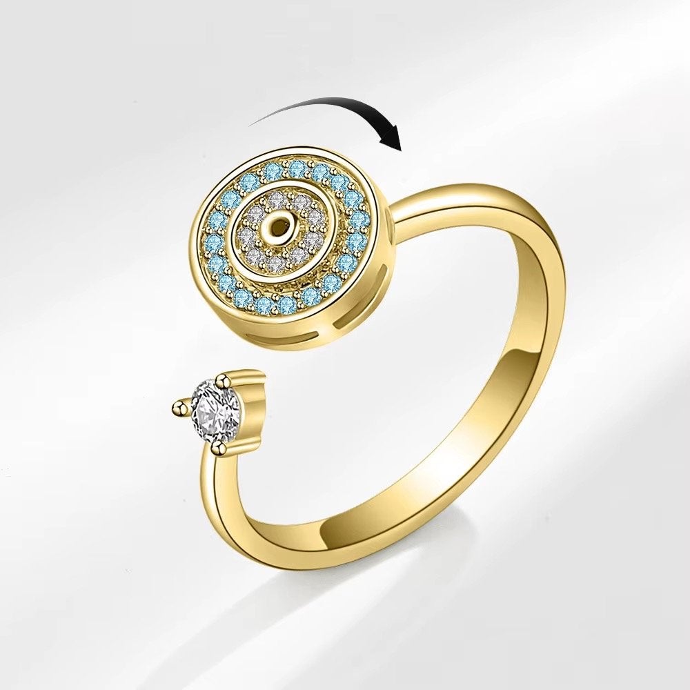 Verstelbare Fidget Spinner Ring met Zirkonia - Goudkleurig, Met kristal, Overige materialen, Nieuw, Ophalen of Verzenden