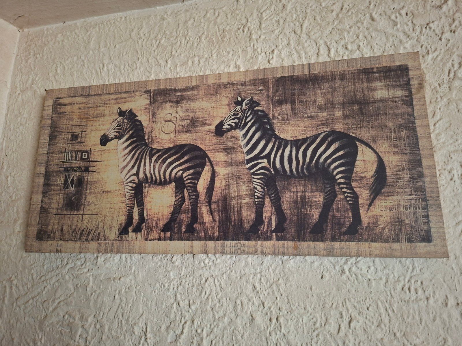 Canvas schilderij met zebra's op hout, Ophalen, Gebruikt