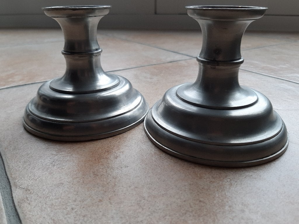 2 prachtige zilvertinnen kandelaars, Antiek en Kunst, Ophalen of Verzenden