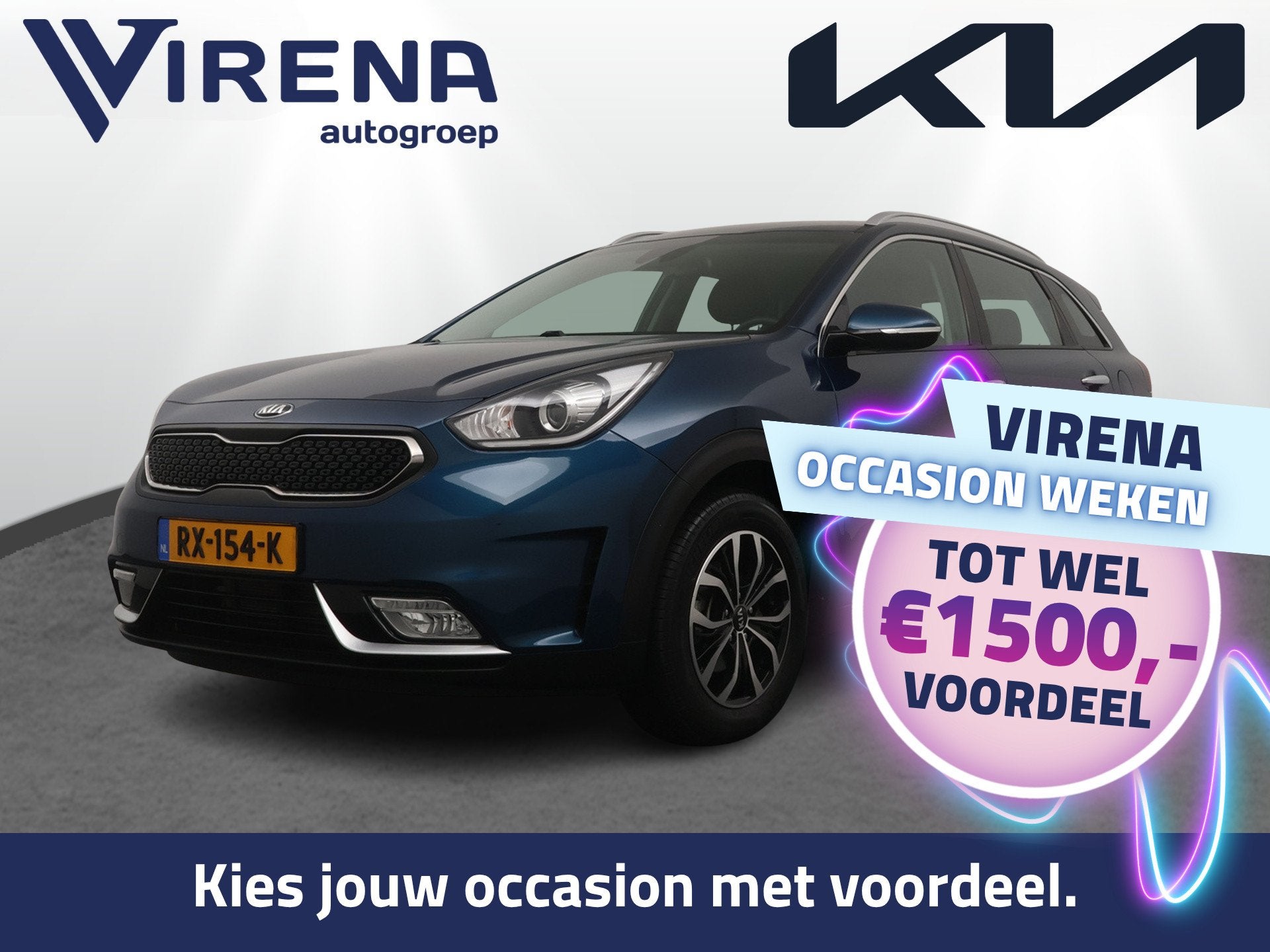 Kia Niro 1.6 GDi Hybrid DynamicLine Trekhaak - Navigatie - C, 12 maanden, Gebruikt, Blauw, Leder en Stof