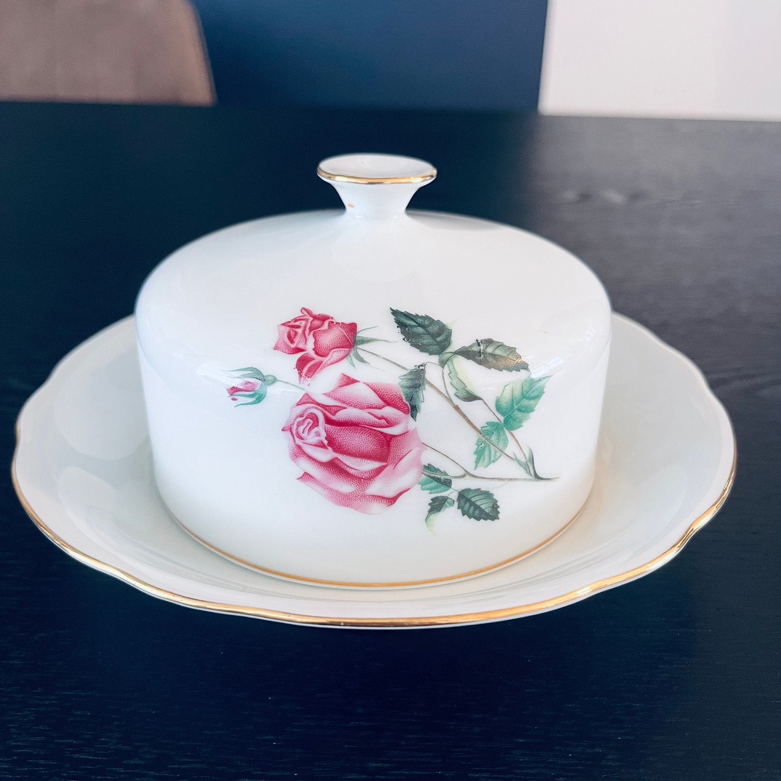 Vintage porseleinen botervloot – Bohemia Tsjechoslowakije, Ophalen of Verzenden