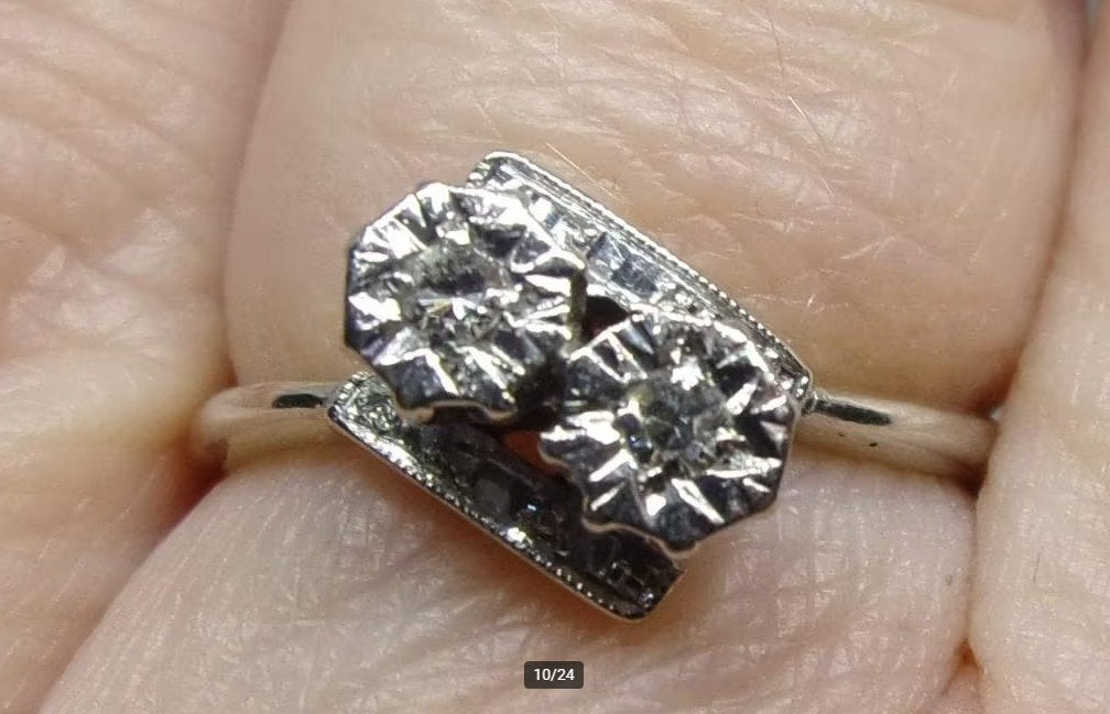 Antieke ring, 1920, goud & platina, Diamant 0.10ct., Verzenden, Goud, Ring, Met edelsteen