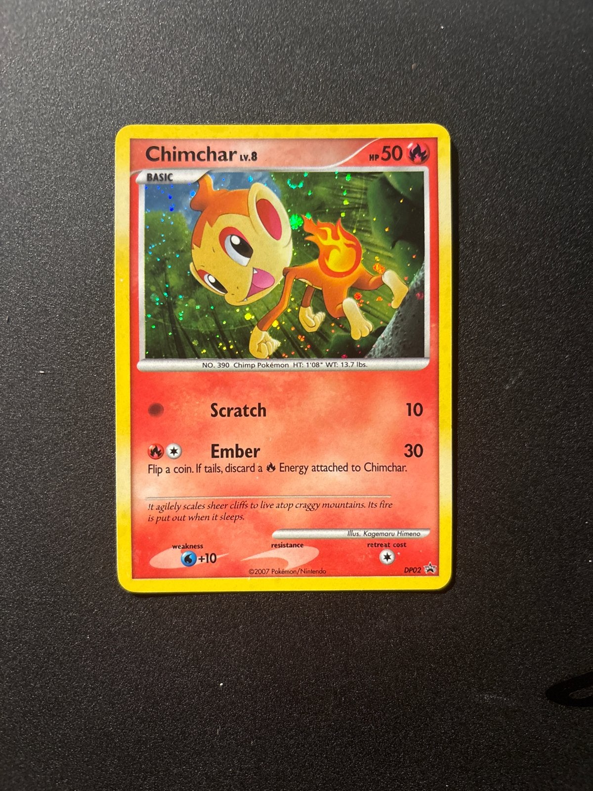 Pokémon Kaart Chimchar DP02 Holo Foil, Hobby en Vrije tijd, Ophalen of Verzenden, Zo goed als nieuw, Losse kaart, Foil