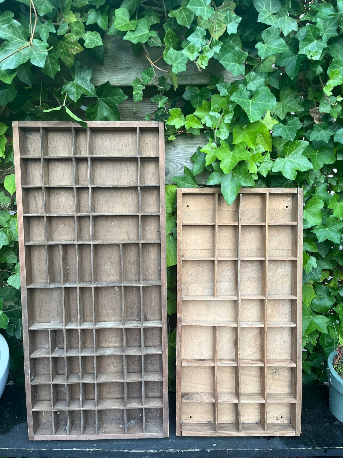 Set van 2 vintage letterbakken - 30/60 en 34/74, Ophalen