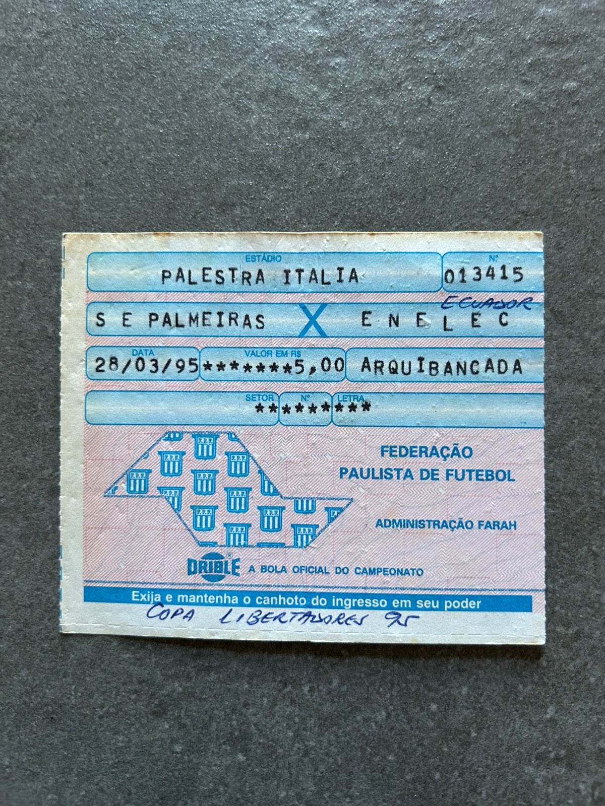 Palmeiras - Emelec ticket, Ophalen of Verzenden, Buitenlandse clubs, Overige typen