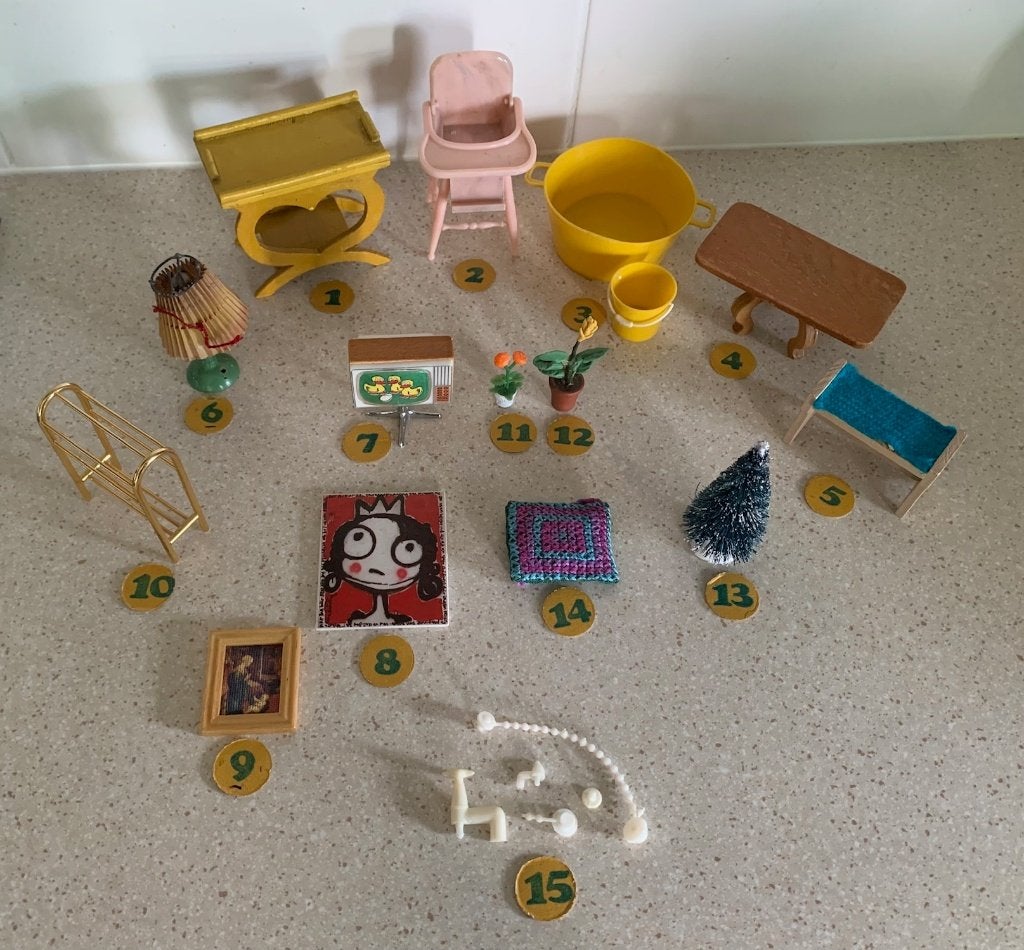 Vintage poppenhuis meubeltjes, Ophalen of Verzenden, Gebruikt, Overige typen