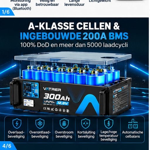 Vatrer 12V 300Ah LiFePO4 Lithium Accu – 3840Wh – SMART BMS, Vatrer, Vatrer, Nieuw, Ophalen of Verzenden