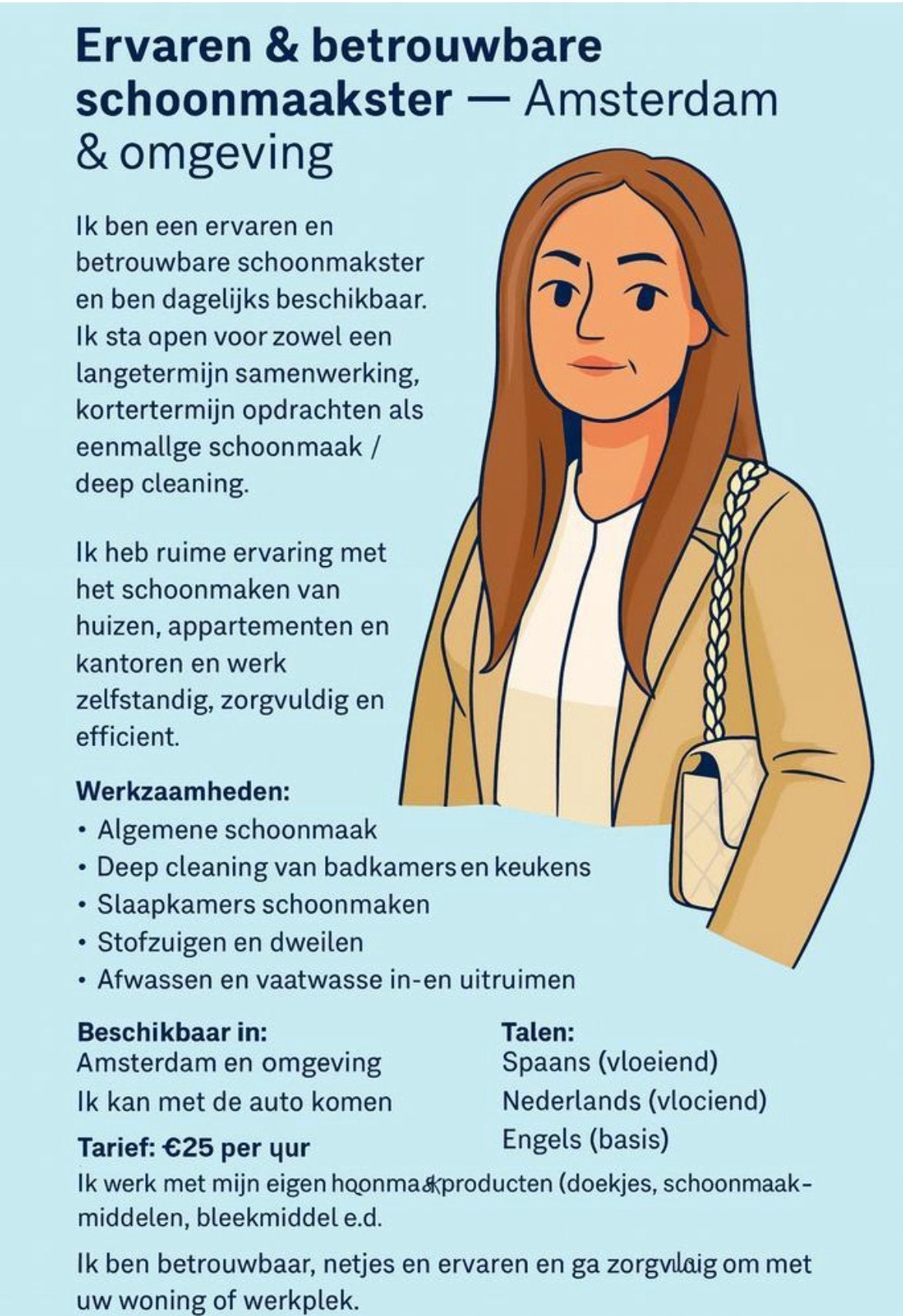Ervaren & betrouwbare schoonmaakster – Amsterdam & omgeving, Vanaf 10 jaar, Overige vormen