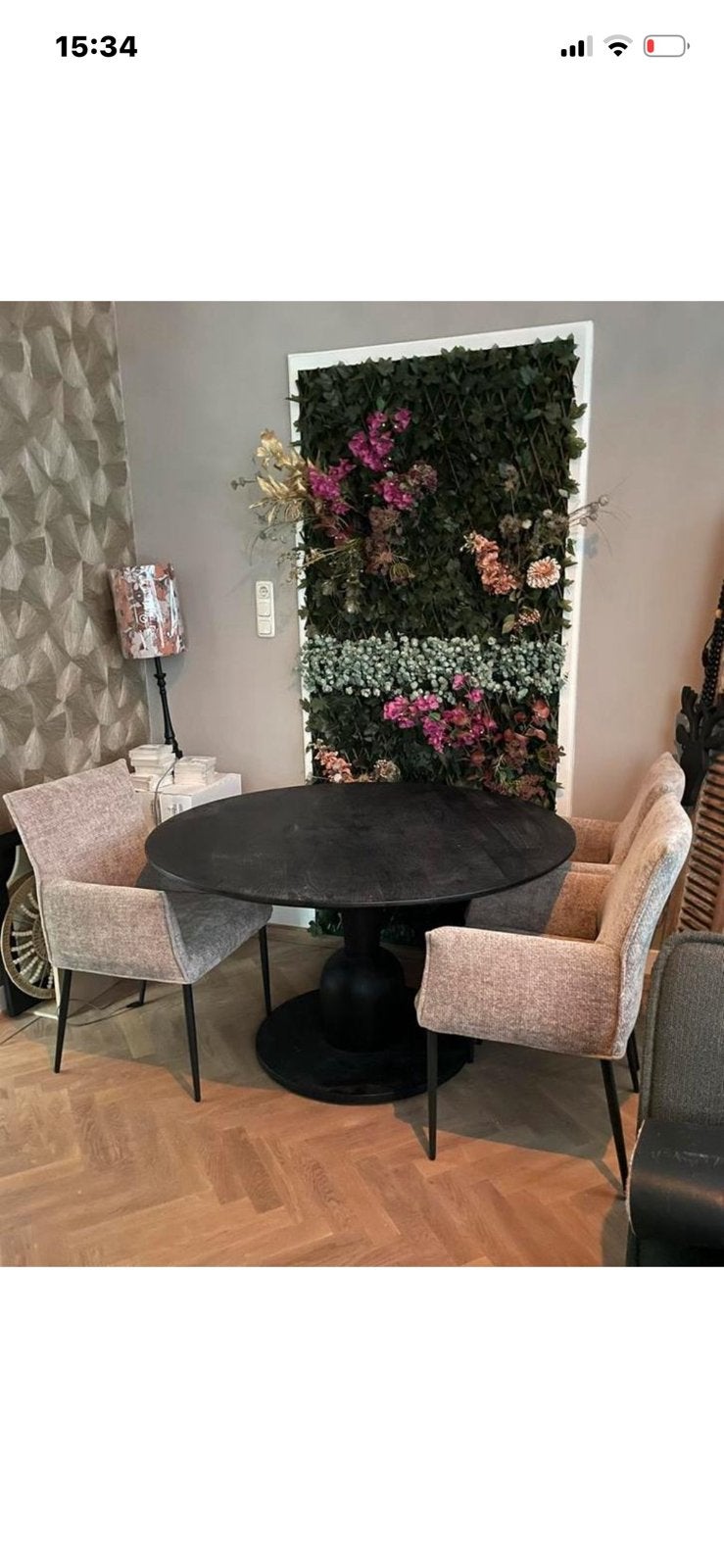 Mangohouten 130doorsnede zgan zwarte ronde tafel 275€, Huis en Inrichting, Tafels | Eettafels, Ophalen, Zo goed als nieuw, Rond