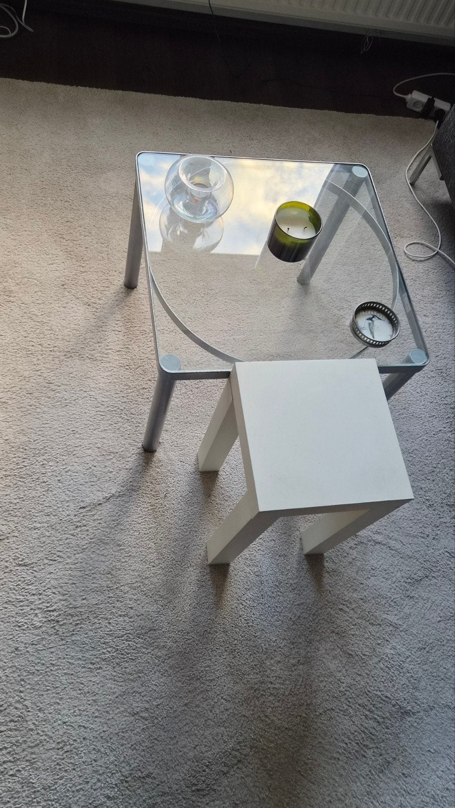 ikea Dalfors glazen tafeltje + plantentafeltje wit, Ophalen, Gebruikt, 50 tot 100 cm, 50 tot 100 cm
