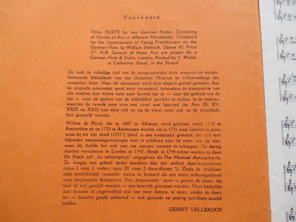 30 DUETTEN VOOR 2 ALT BLOKFLUITEN - WILLEM DE FESCH, Gebruikt, Klassiek, Ophalen of Verzenden, Blokfluit
