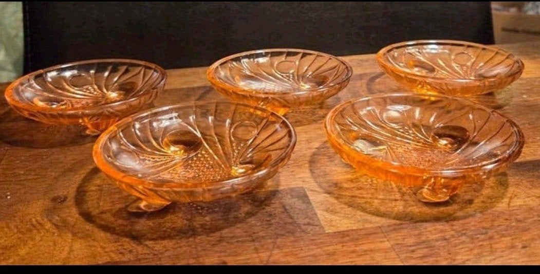 Set van 5 roze Art Deco schaaltjes, Antiek en Kunst, Antiek | Glas en Kristal, Ophalen of Verzenden