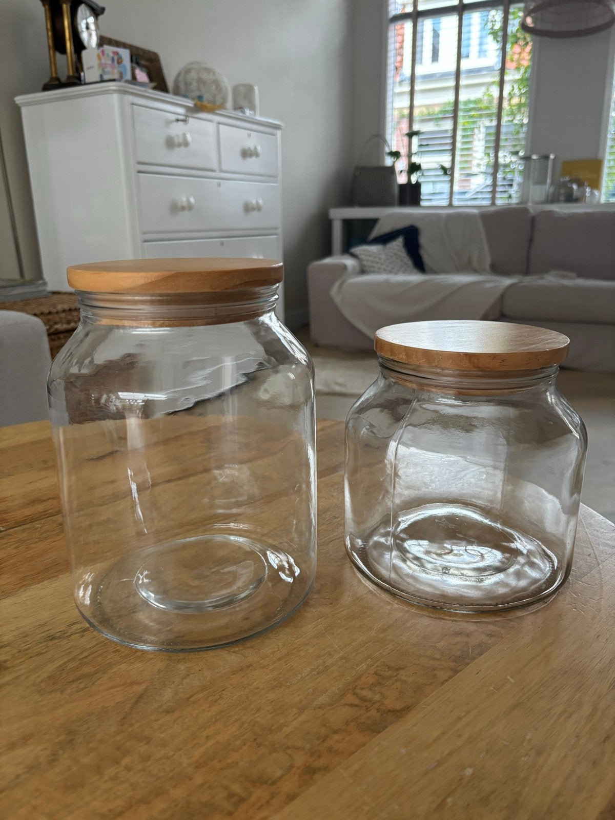 Glazen voorraadpotten met houten deksel Dille&Kamille, Ophalen, Glas, Zo goed als nieuw, Voorraadpot