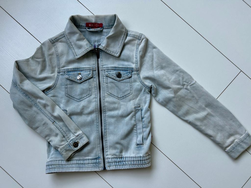 Mayce GIRLY spijkerjasje met rits maat 134 140, Ophalen of Verzenden, Gebruikt, Meisje, Jas