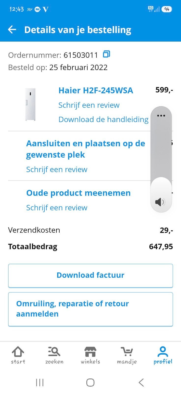 Haier H2F-245WSA Vriezer - Zo goed als nieuw, 200 liter of meer, 60 cm of meer, Met aparte vriezer, Zo goed als nieuw