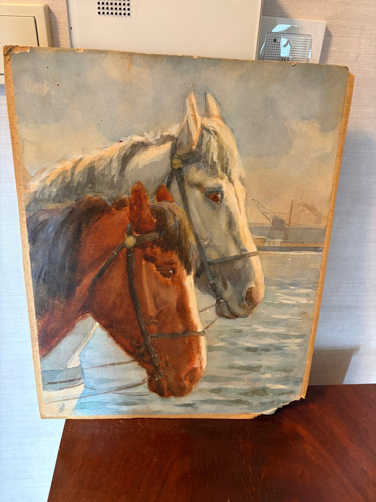 Gijsbertus van Overbeek aquarel paarden, gesigneerd, Antiek en Kunst, Ophalen