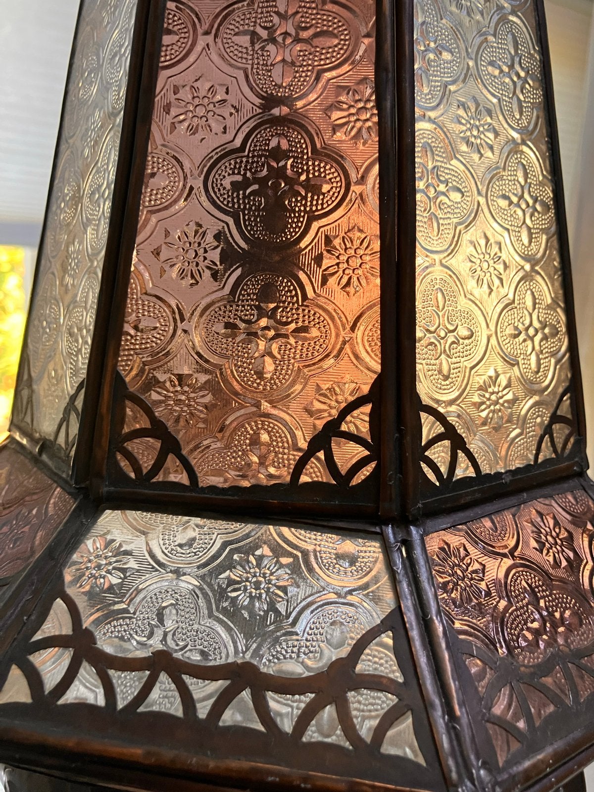 Marokaanse hanglamp met glas en metaal, Huis en Inrichting, Ophalen, Gebruikt, Glas, E27 (groot)