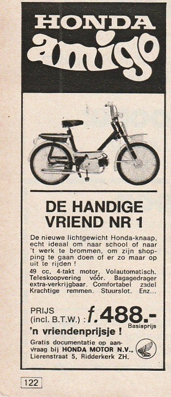 retro reclame 1979 Honda Amigo brommer handige vriend, Verzamelen, Verzenden, Overige typen