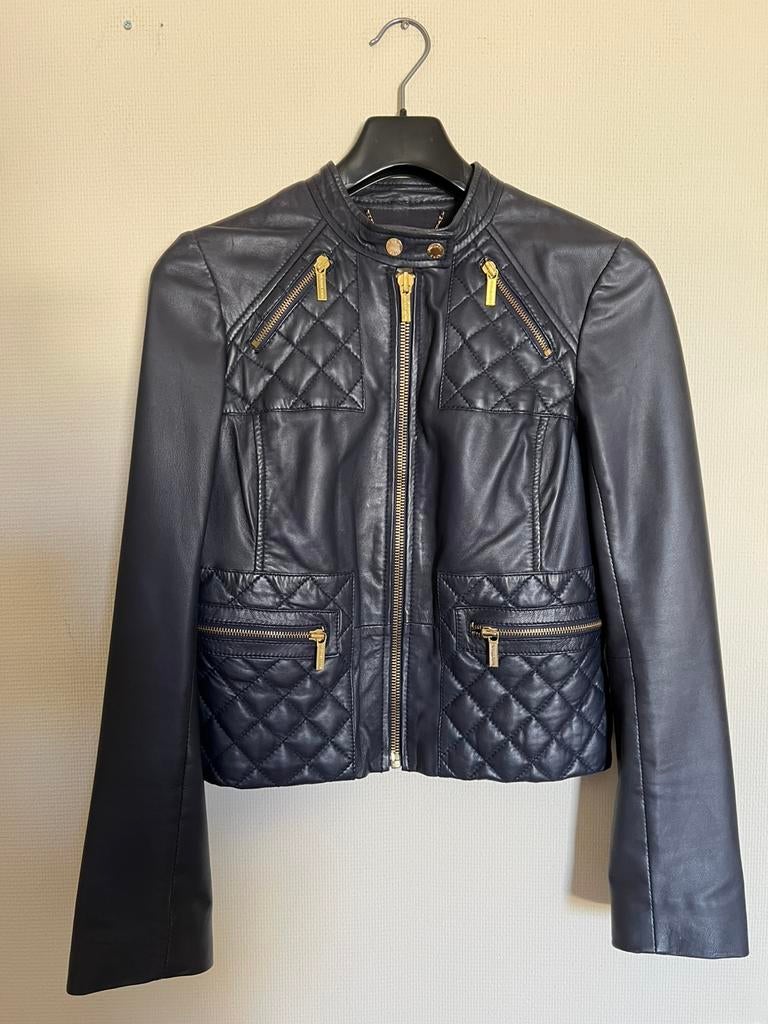 Michael Kors donkerblauw leren jack maat M, Maat 38/40 (M), Blauw, Ophalen of Verzenden, Zo goed als nieuw
