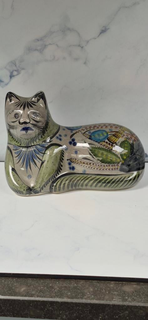 Handgeschilderde TONALA poes-kat uit Mexico, Verzamelen, Beelden en Beeldjes, Ophalen of Verzenden, Zo goed als nieuw, Dier