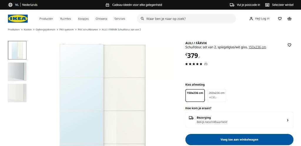 Schuifdeuren pax kast 150x236 (montage rails incompleet), Huis en Inrichting, Kasten | Kledingkasten, Ophalen, Gebruikt, 100 tot 150 cm