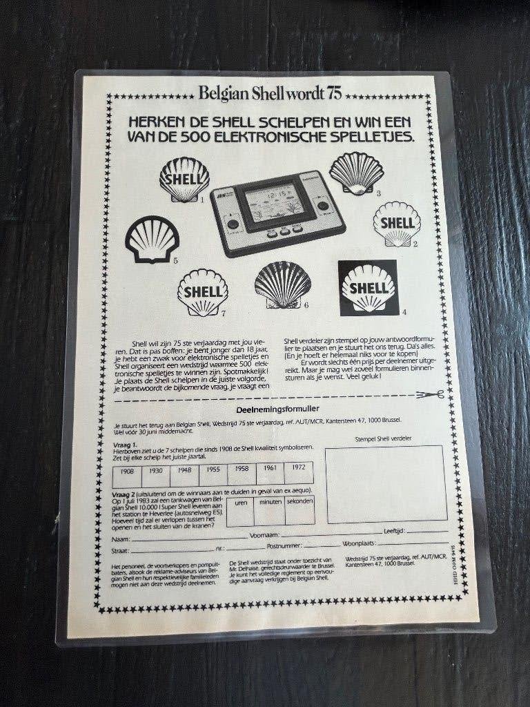Poster reclame shell wordt 75 lcd electronic game, Rechthoekig Staand, A4 of kleiner, Nieuw, Ophalen of Verzenden