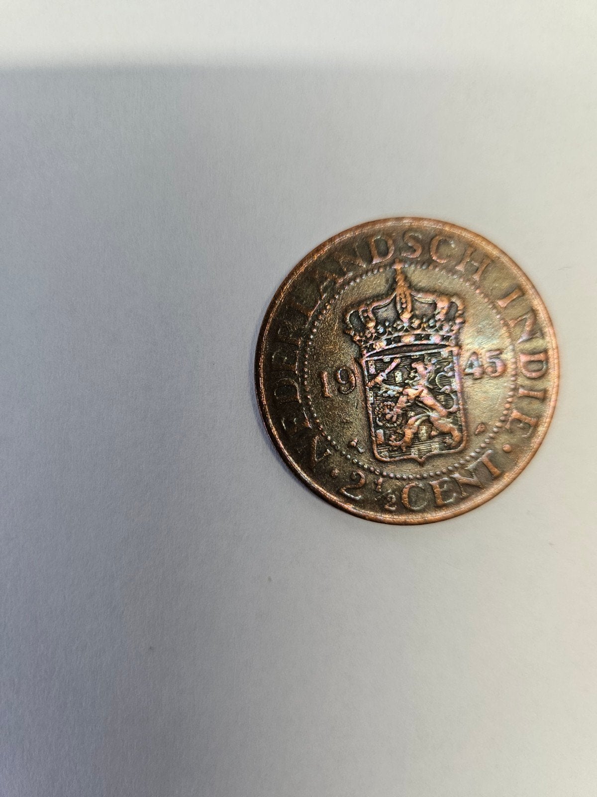 Munt Nederlands-Indië 1945, 2,5 cent, Postzegels en Munten, Munten | Nederland, Ophalen of Verzenden, Koningin Wilhelmina, Overige waardes