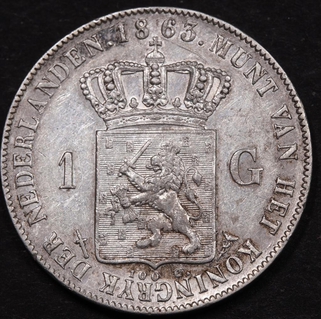 Gulden 1863. Zfr/ Pr., 1 gulden, Koning Willem III, Zilver, Ophalen of Verzenden