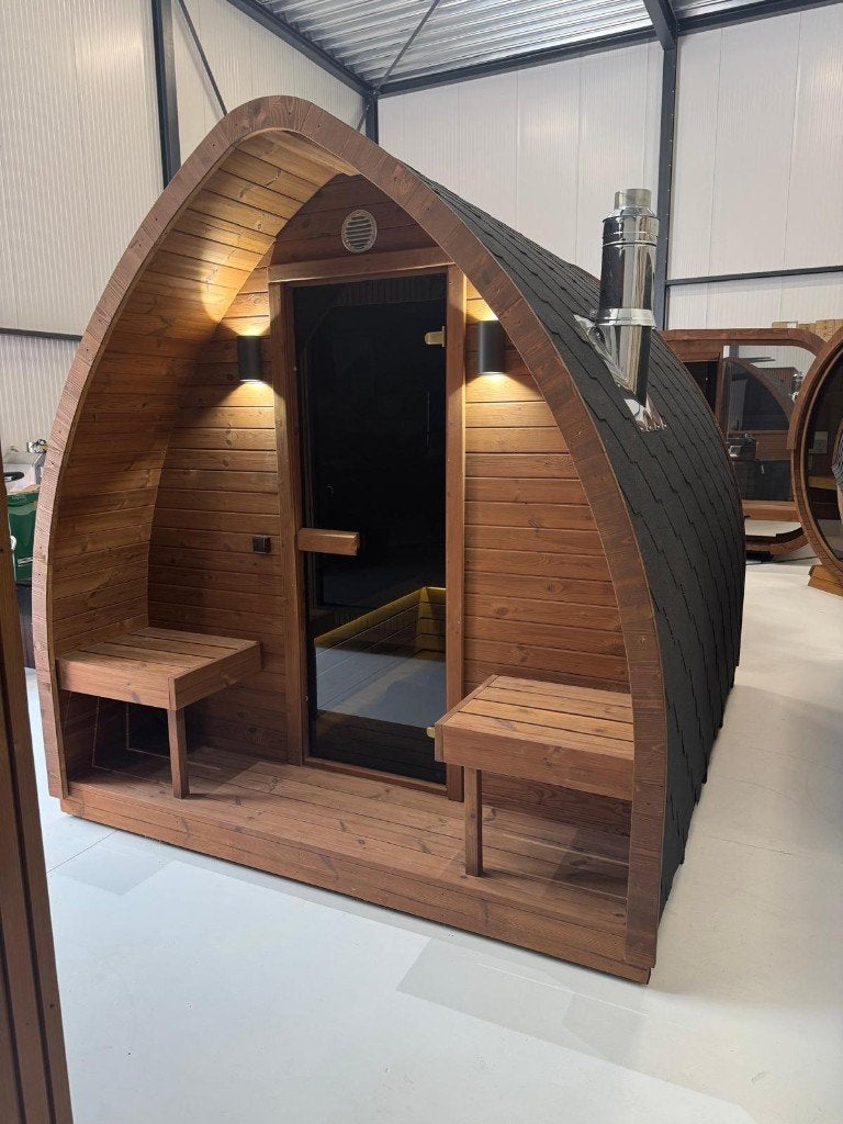Houtgestookte Buitensauna Q-Pod 2.80m | Sauna Qrest, Ophalen of Verzenden, Nieuw, Fins of Traditioneel, Complete sauna