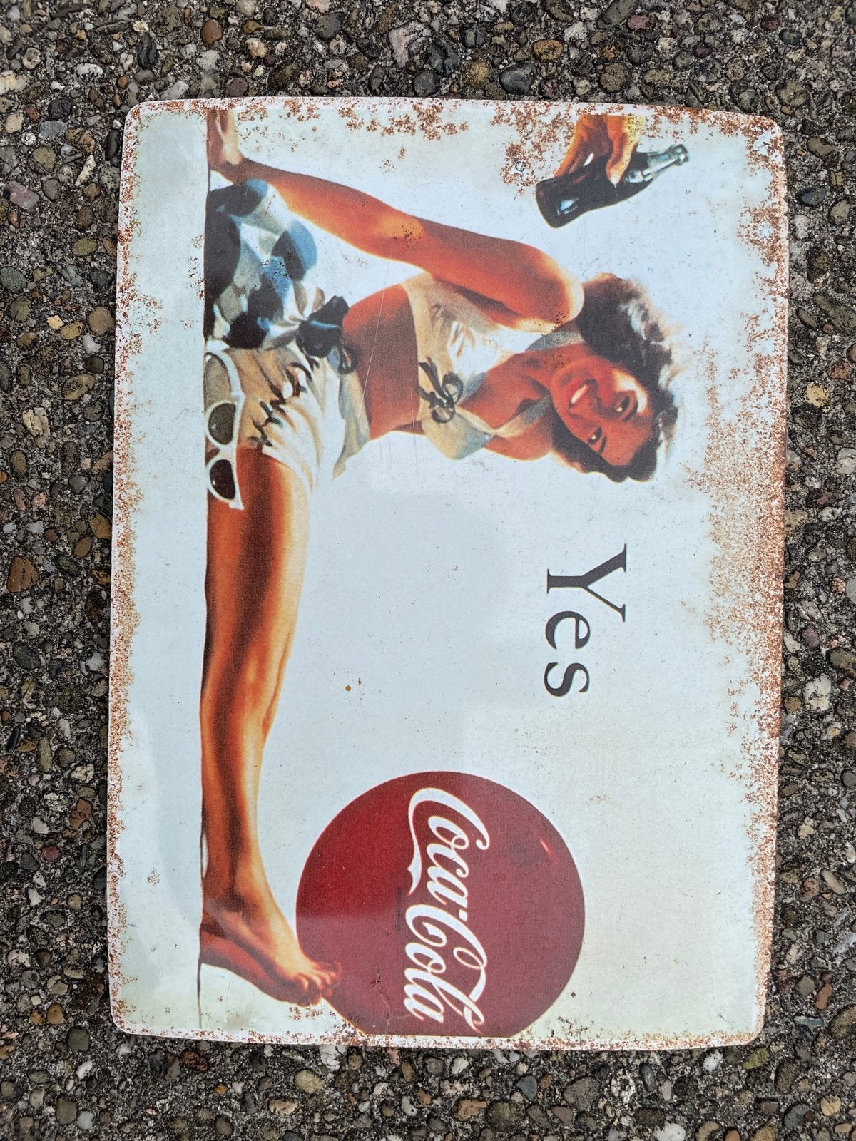 Vintage blikken Coca Cola reclamebordje, Verzamelen, Ophalen, Gebruikt