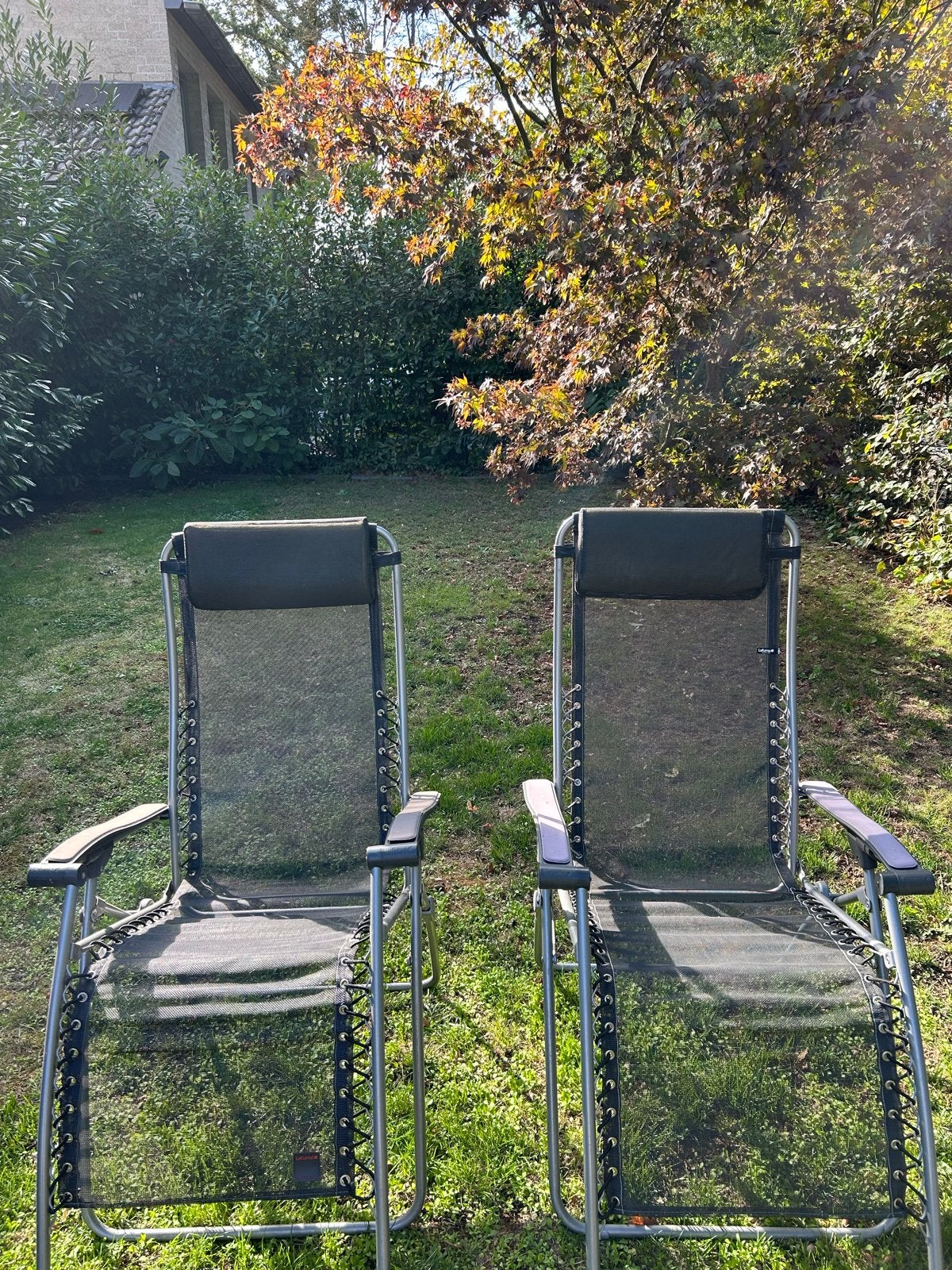 2x Lafuma Relaxstoelen - Comfortabel en Verstelbaar, Ophalen, Gebruikt, Aluminium, Inklapbaar