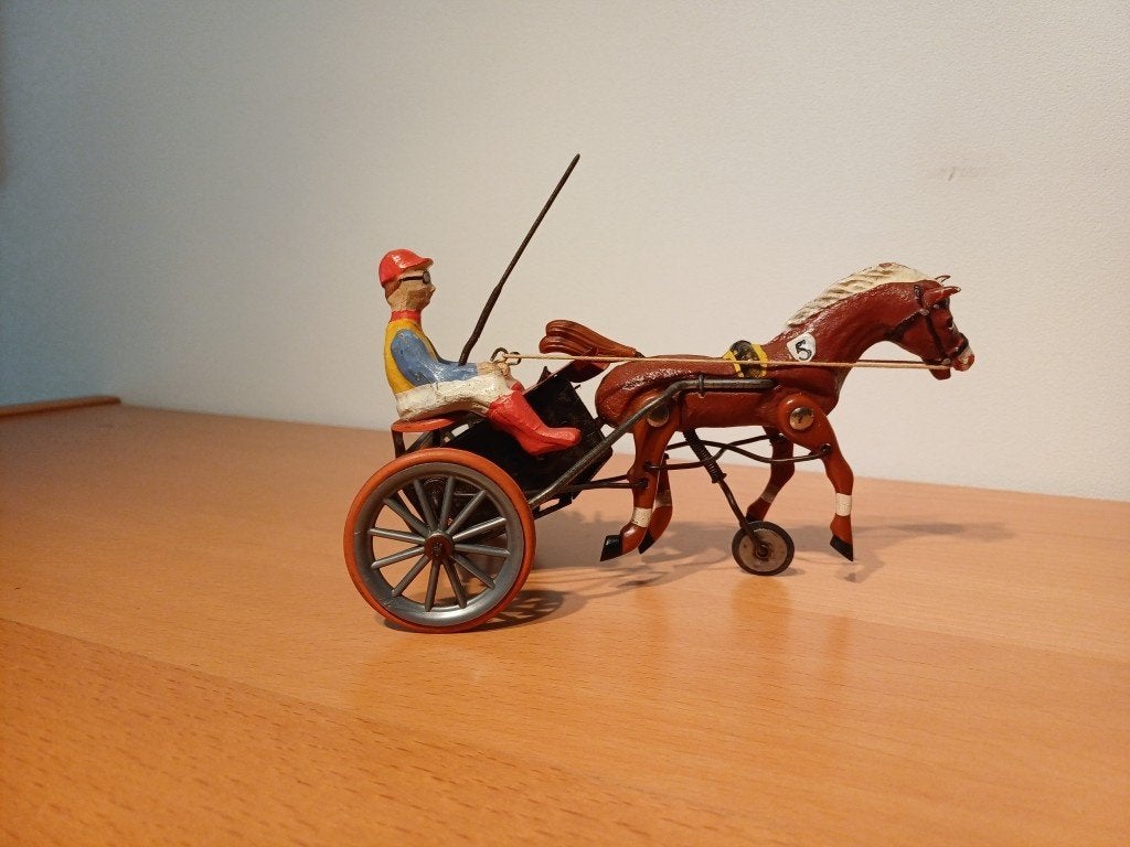 blikken sulky met berijder en paard, Antiek en Kunst, Ophalen of Verzenden