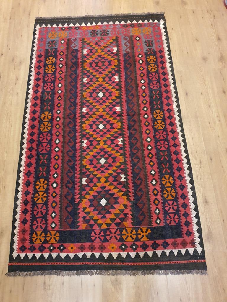 Handgeweven oosterse wollen kelim 211x120, Info@SlatsAntiek.nl, 100 tot 150 cm, Crème, Vof Slats Antiek
