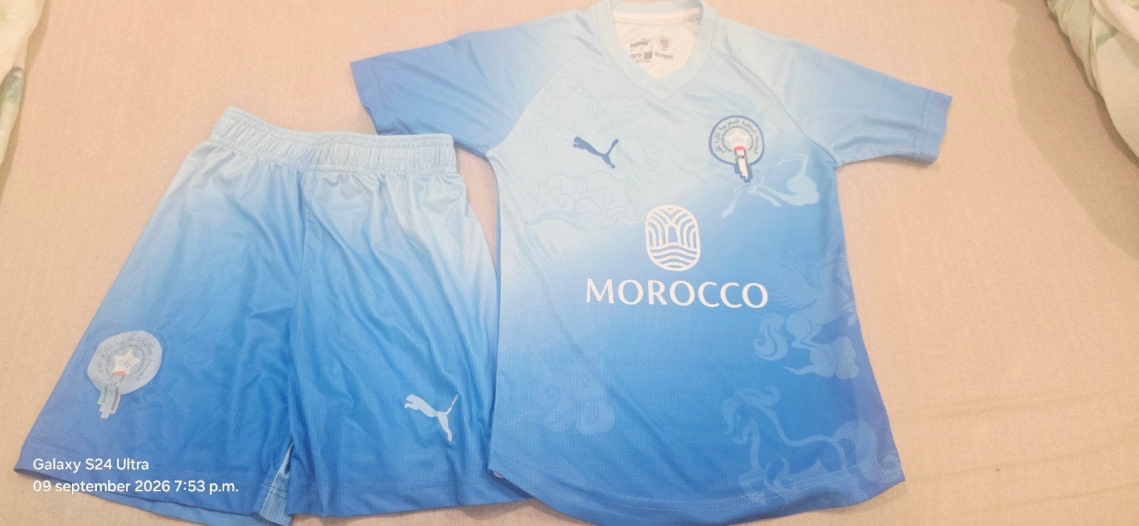Puma Marokko Voetbaltenue - Lichtblauw (Maat M), Kleding | Heren, Puma, Ophalen of Verzenden, Zo goed als nieuw, Voetbal