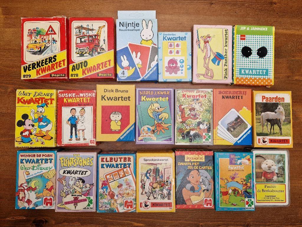Vintage kwartetten (20 stuks) – Disney, Dick Bruna e.a., Ophalen of Verzenden, Gebruikt, Kwartet(ten)