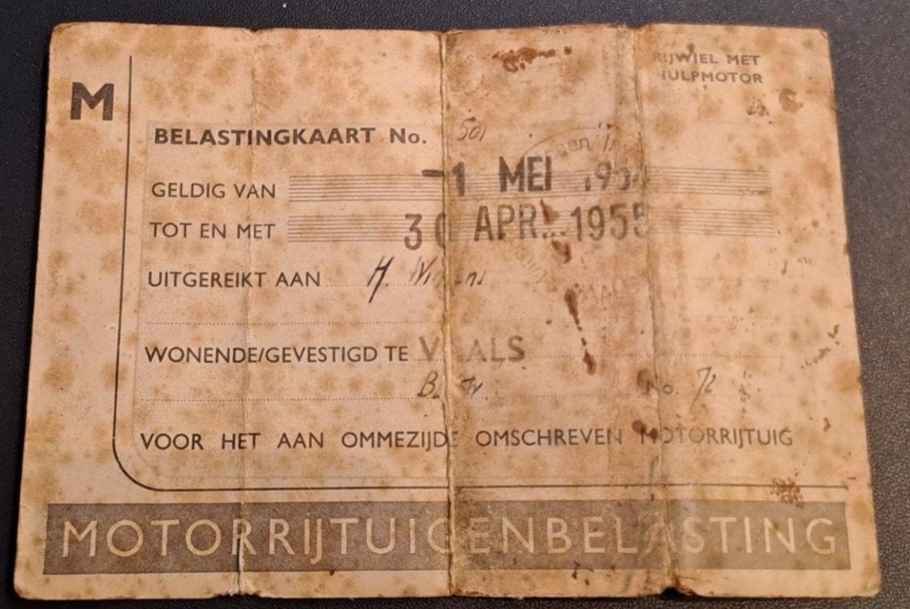 Oude belastingkaart Motorrijtuigenbelasting Cyrus Victoria, Ophalen, Gebruikt