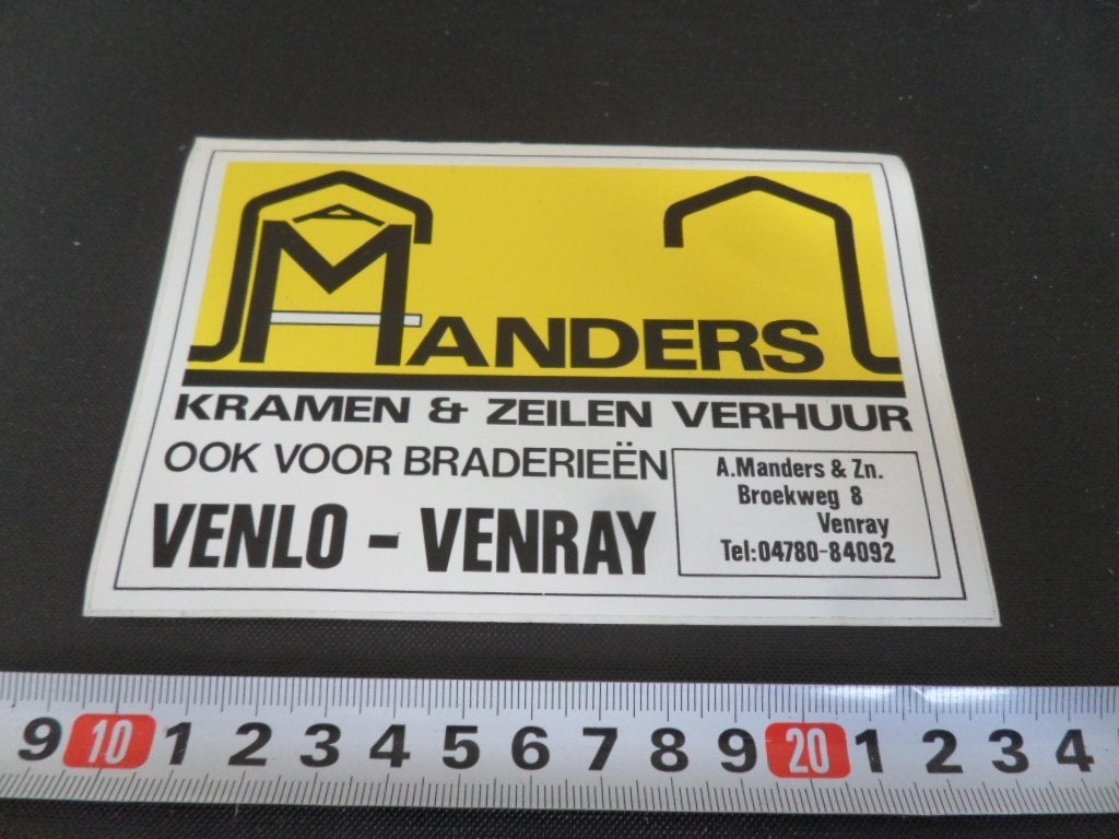 sticker venlo venray MANDERS kramen & zeilen verhuur broekwg, Verzamelen, Ophalen of Verzenden, Zo goed als nieuw