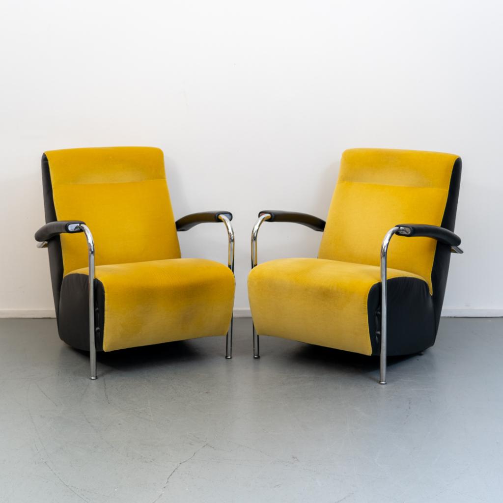 2x Leolux Scylla - Hoge Rug gele stof/zwarte zijkant, Huis en Inrichting, Fauteuils, Niet ingevuld, Niet ingevuld, Ophalen of Verzenden