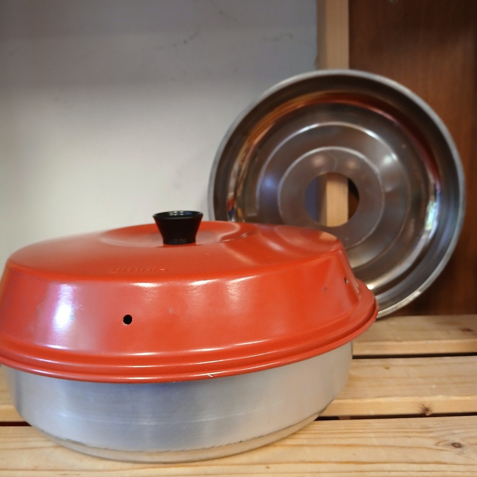 Vintage Brabantia camping pan - Rood/Zilver, Ophalen of Verzenden, Gebruikt