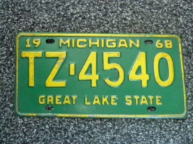 Kentekenplaat licenseplate Michigan 1968 USA, Verzenden, Gebruikt, Auto's