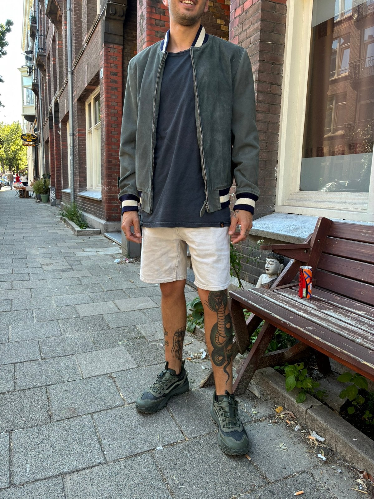 Schott  Varsity Jacket – Grijs Suède – Maat M, Ophalen of Verzenden, Zo goed als nieuw, Maat 48/50 (M), Grijs
