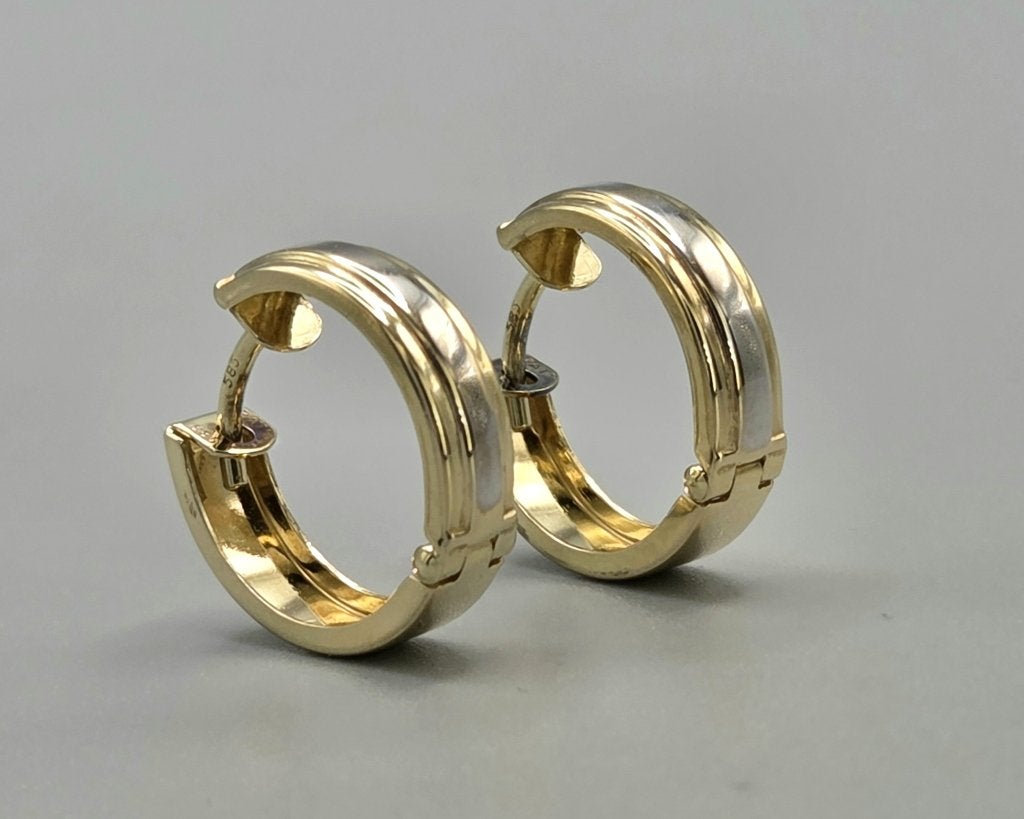 Vintage gouden bi-color oorbellen. 2026/605, Hangers, ., Ophalen of Verzenden, Zo goed als nieuw