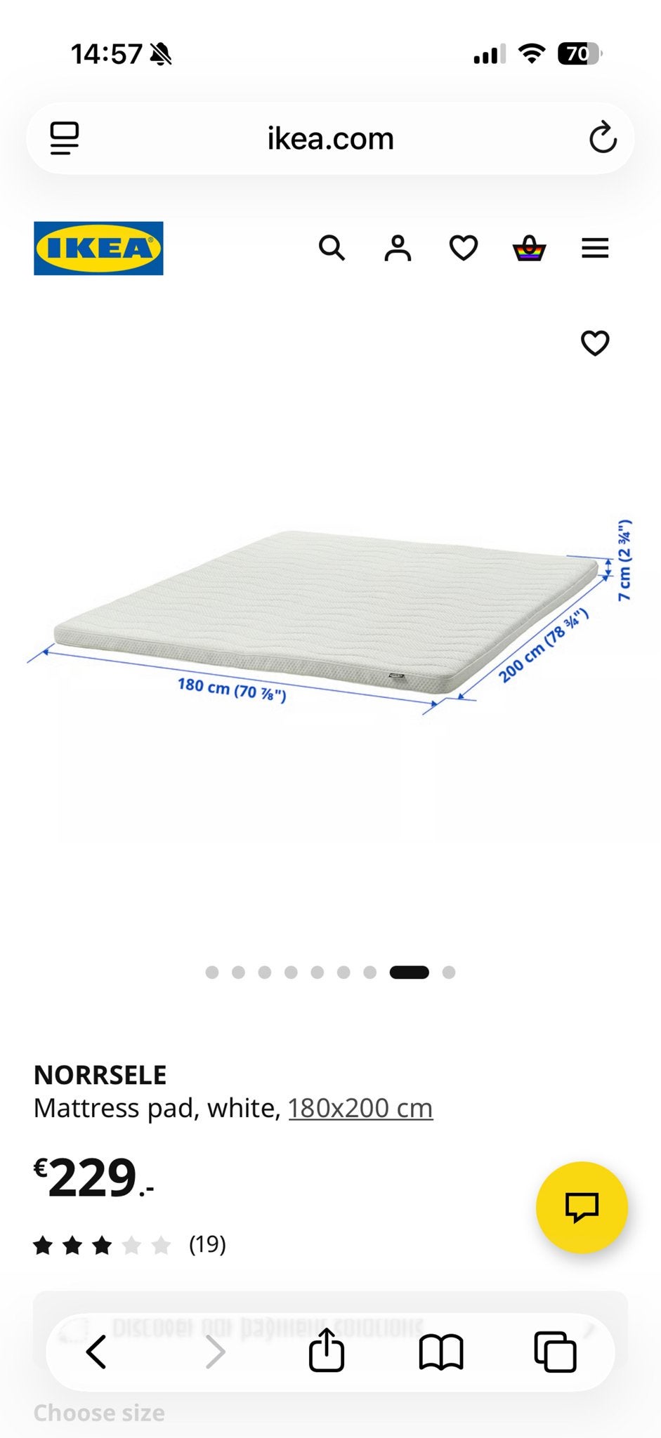 IKEA NORRSELE Topmatras 180x200 cm - Zeer nette staat, Huis en Inrichting, Slaapkamer | Matrassen en Bedbodems, Ophalen, Tweepersoons