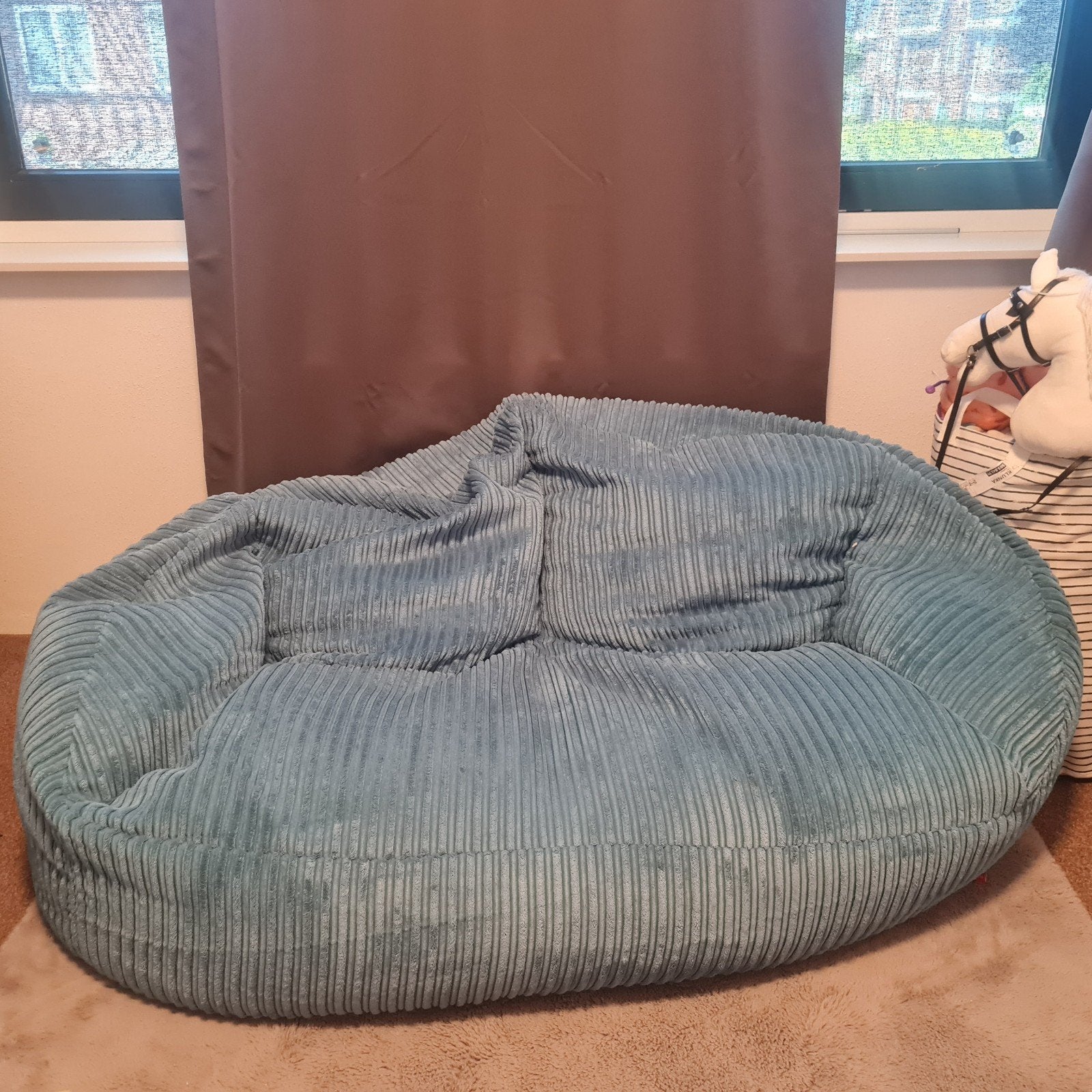 Comfortabele blauwe ribfluwelen zitzak, Ophalen, Zo goed als nieuw, Blauw, Zitzak