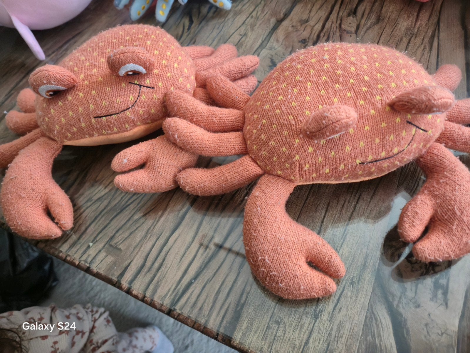 2x Knuffel Krabben - Oranje met Gele Stippen, Oranje, Gebruikt, Overige typen, Ophalen of Verzenden