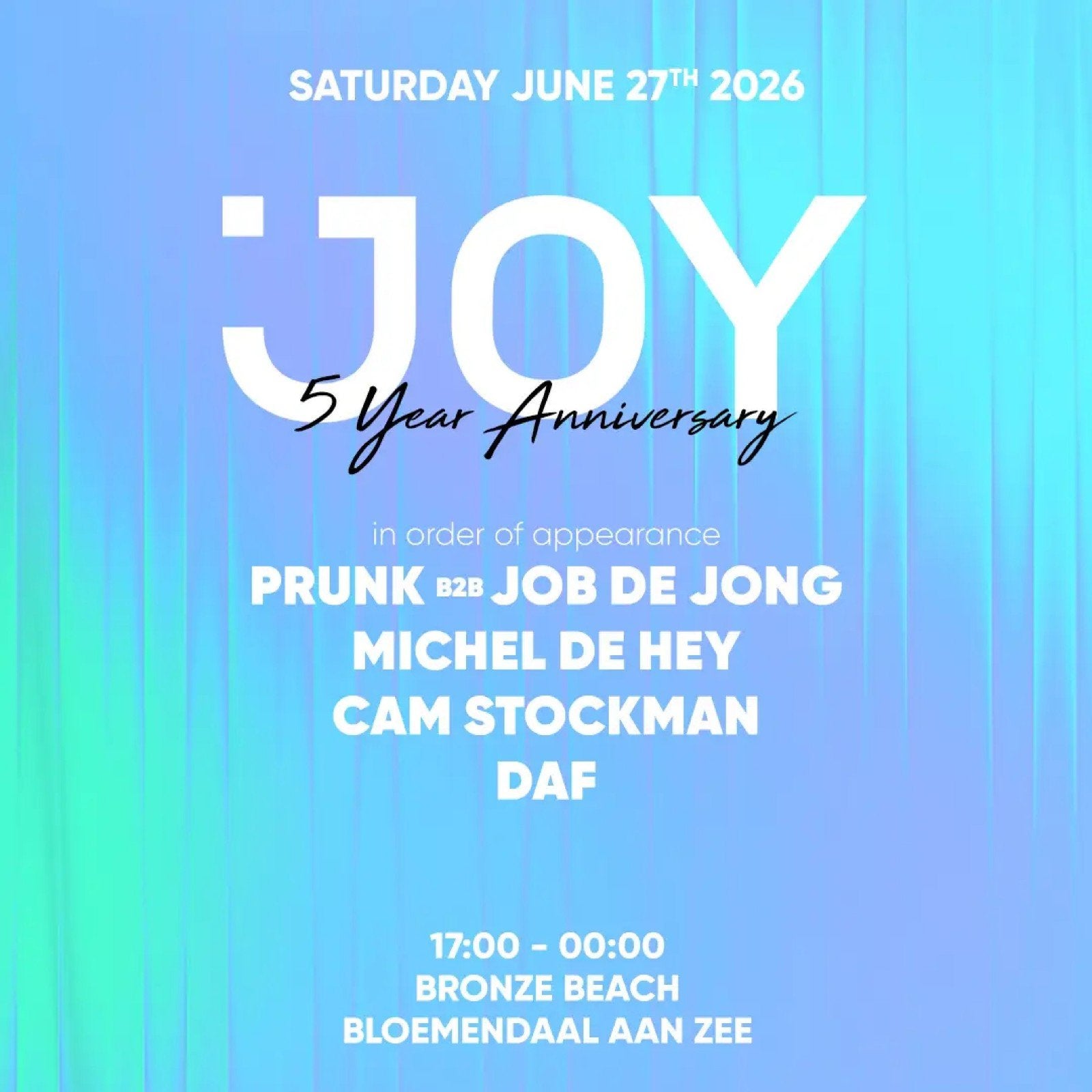 JOY Bronze  Bloemendaal 2 kaartjes voor de 27e Juni, Twee personen, Juni