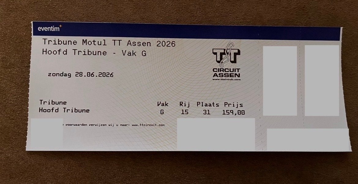 TT Assen 2026 - Hoofdtribune kaart zondag 28 juni, Eén persoon