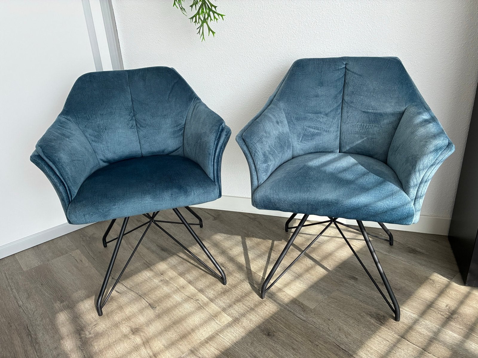 Set van 2 draaibare velours stoelen - Petrol met spinpoot, Ophalen, Gebruikt, Twee, Blauw